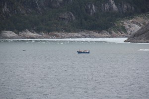 Fishing boat at the base of the glacier.